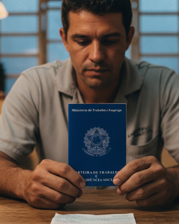 Trabalhador analisando carteira de trabalho